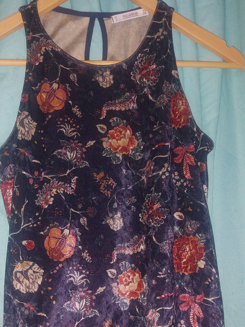 Pull & Bear Blue Floral Velvet Tank Top Small